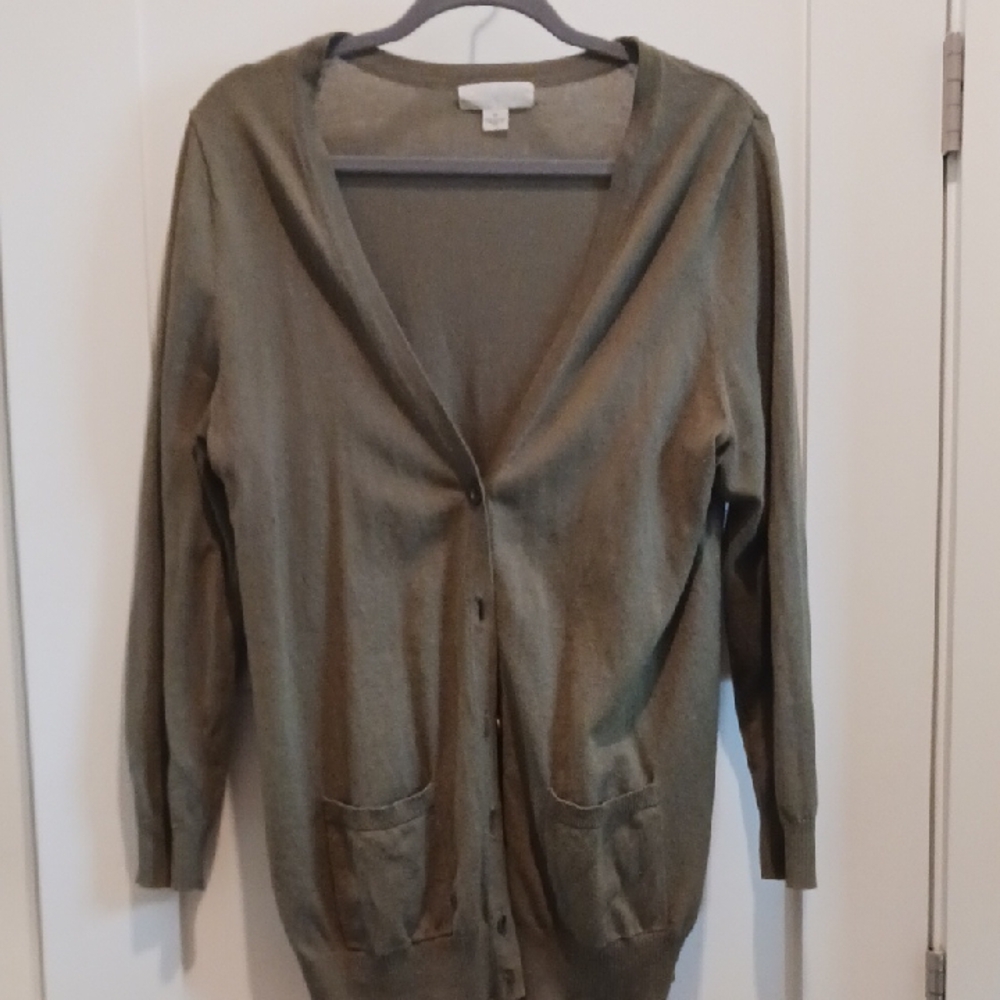 Forever 21 Green Cardigan Sweater V-Neck Ribbed